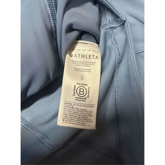 Size L Athleta Salutation Cottage Blue Full Zip Lightweight Thumbhole Jacket - Picture 9 of 9